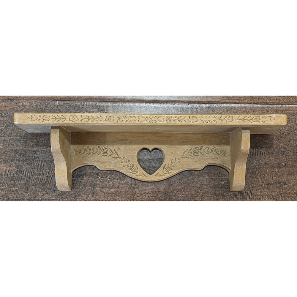 VTG 1986 Cottagecore Burwood Products Heart Floral Shelf Faux Wood Country